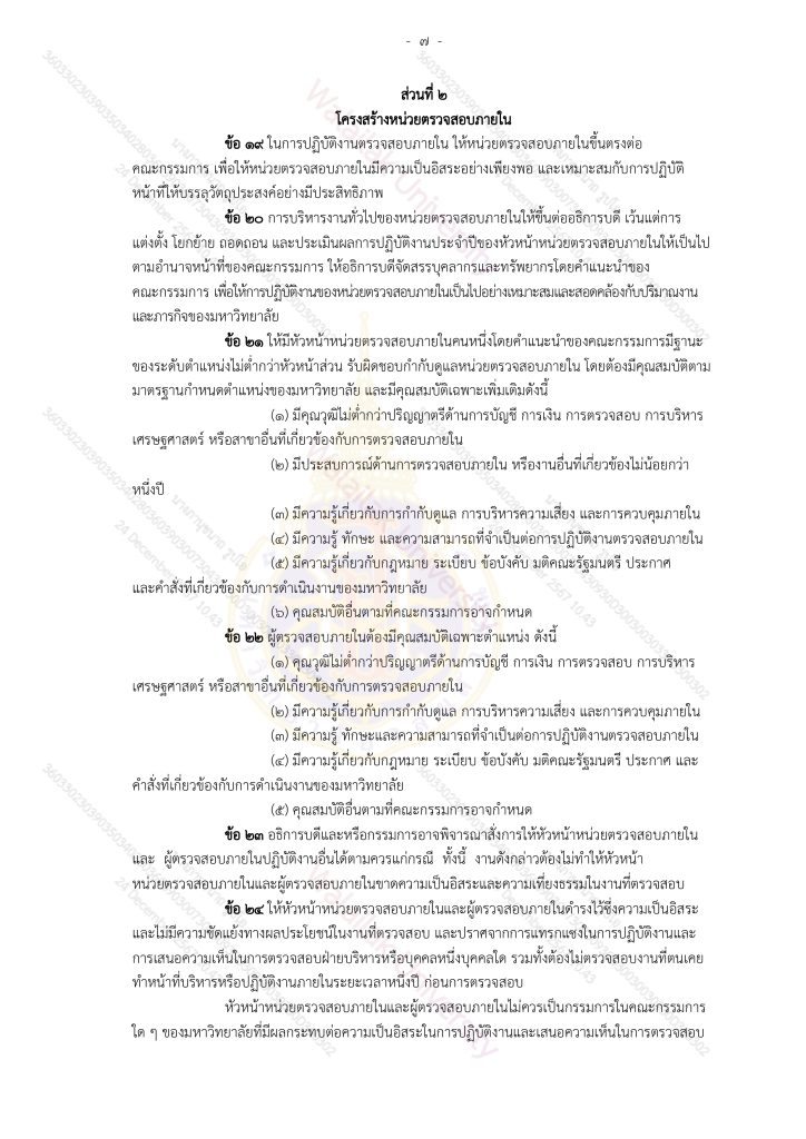 ระเบียบมหาวิทยาลัยวลัยลักษณ์-ว่าด้วยการตรวจสอบภายใน