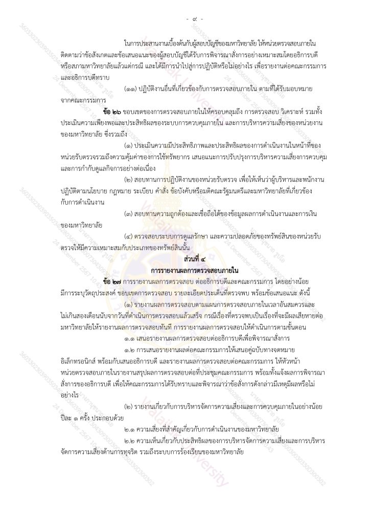 ระเบียบมหาวิทยาลัยวลัยลักษณ์-ว่าด้วยการตรวจสอบภายใน